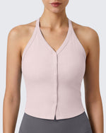 G4Free - G4Free Ribbed Backless Halter Crop Cami -GF26L983A001F-XS