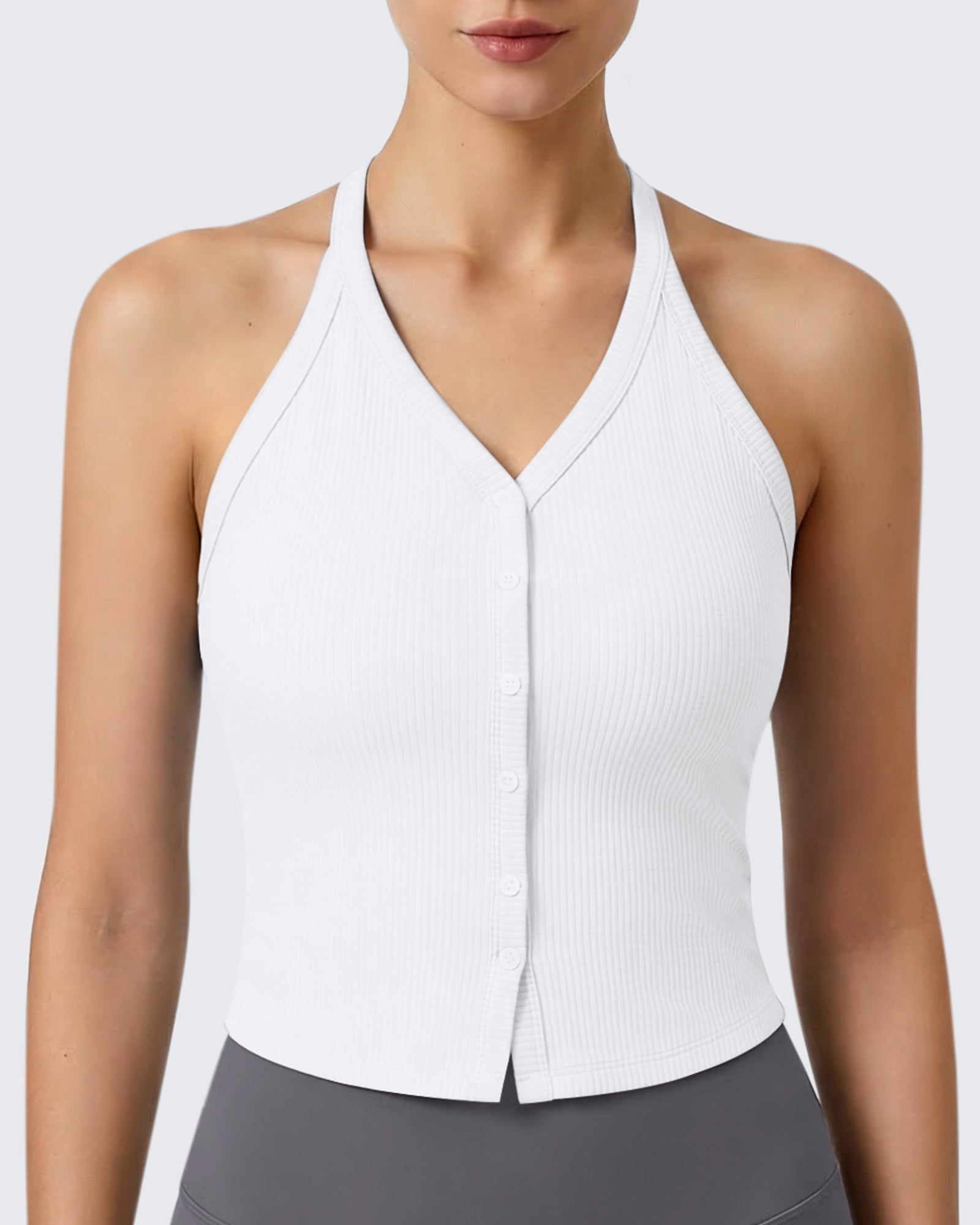 G4Free - G4Free Ribbed Backless Halter Crop Cami -GF26L983A001F-XS-GF26L983A001A-S-GF26L983A001B-M-GF26L983A001C-L-GF26L983A001D-XL