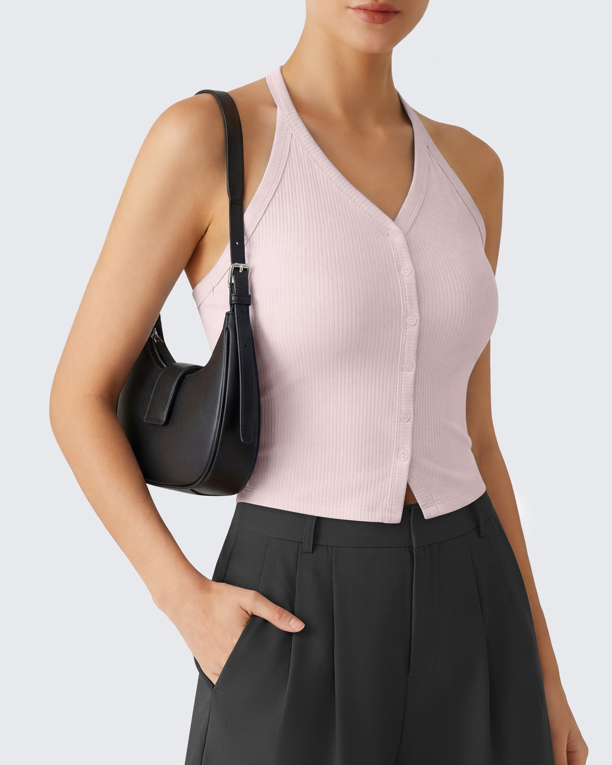 G4Free - G4Free Ribbed Backless Halter Crop Cami -GF26L983A001F-XS-GF26L983A001A-S-GF26L983A001B-M-GF26L983A001C-L-GF26L983A001D-XL