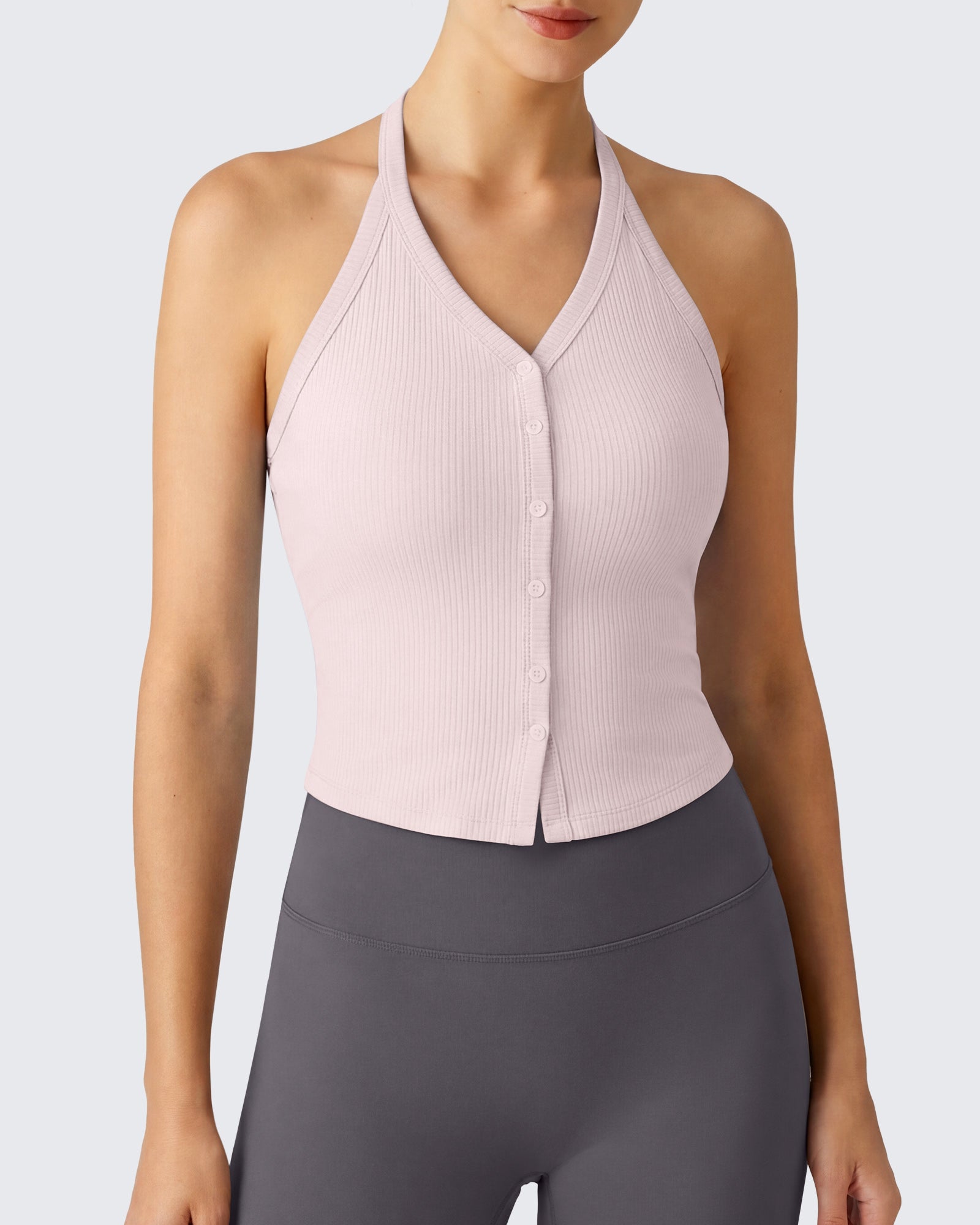G4Free - G4Free Ribbed Backless Halter Crop Cami -GF26L983A001F-XS-GF26L983A001A-S-GF26L983A001B-M-GF26L983A001C-L-GF26L983A001D-XL