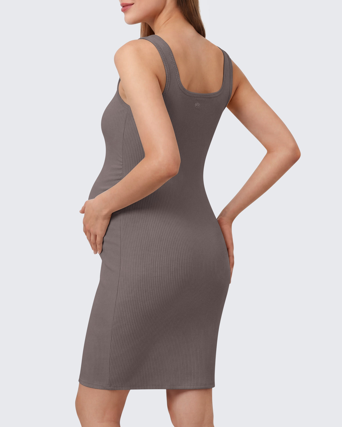 G4Free - G4Free Ribbed Square Neck Midi Maternity Tank Dress -GF26VY980A001A-S-GF26VY980A001B-M-GF26VY980A001C-L-GF26VY980A001D-XL-GF26VY980A001E-XXL