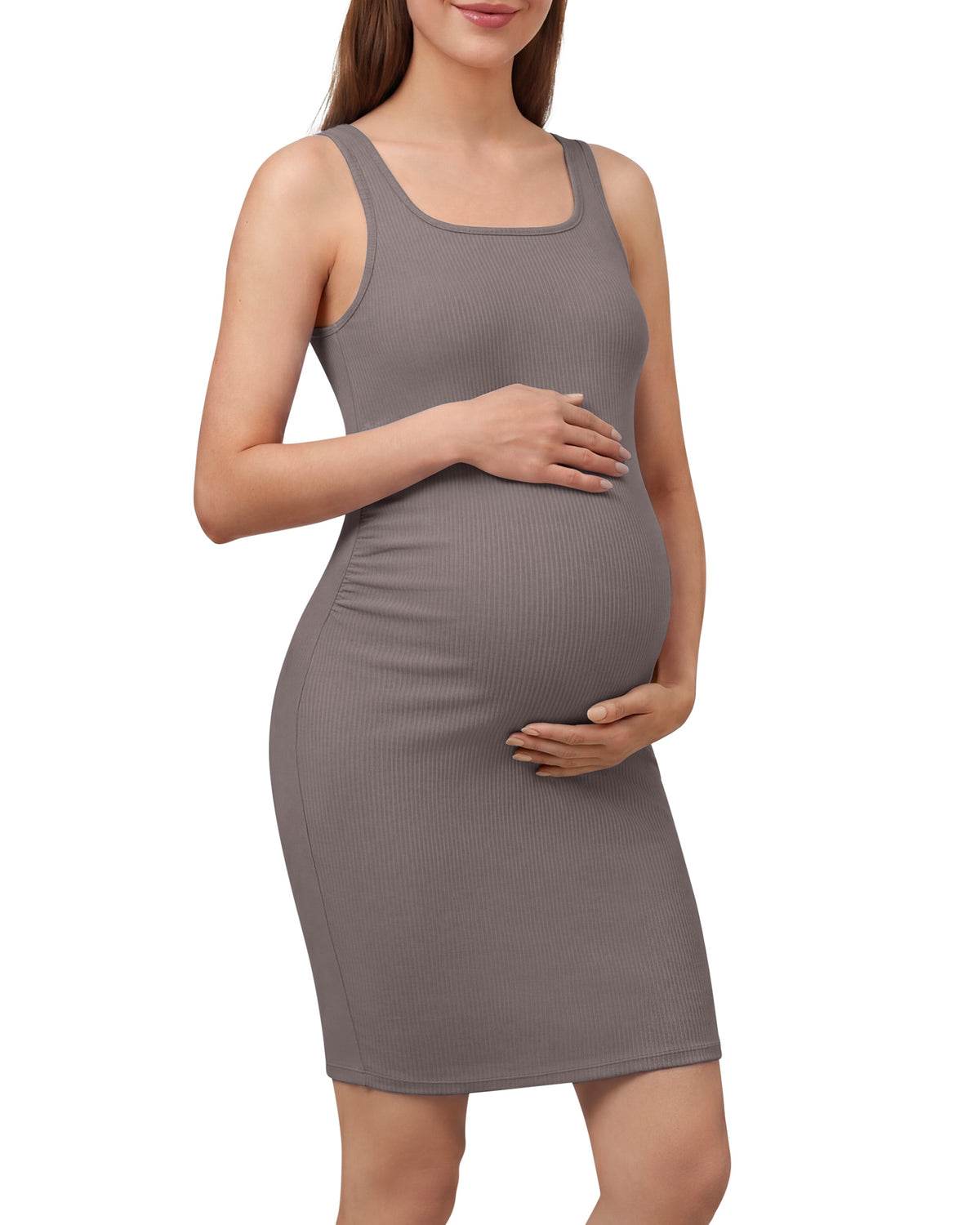 G4Free - G4Free Ribbed Square Neck Midi Maternity Tank Dress -GF26VY980A001A-S-GF26VY980A001B-M-GF26VY980A001C-L-GF26VY980A001D-XL-GF26VY980A001E-XXL