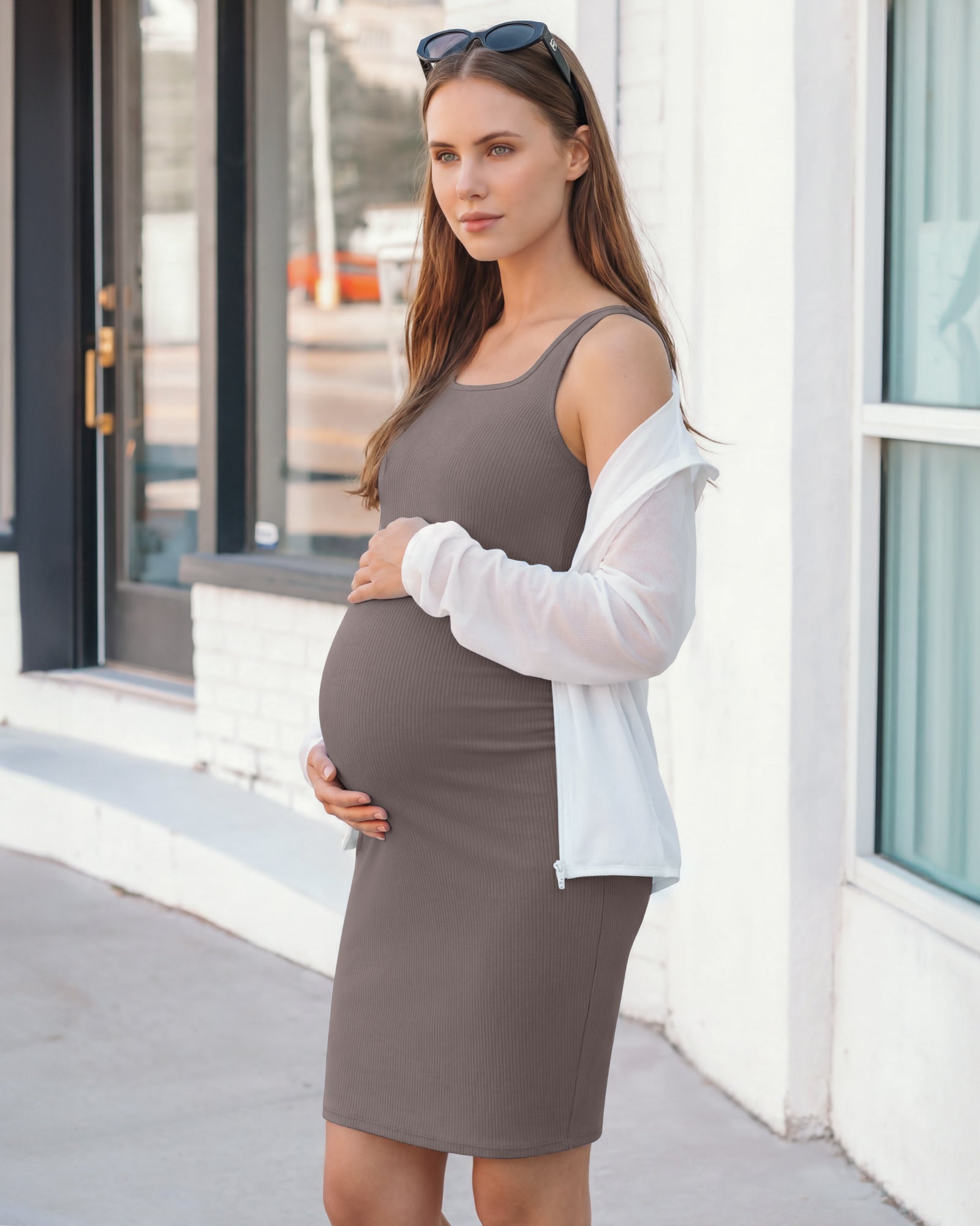G4Free - G4Free Ribbed Square Neck Midi Maternity Tank Dress -GF26VY980A001A-S-GF26VY980A001B-M-GF26VY980A001C-L-GF26VY980A001D-XL-GF26VY980A001E-XXL