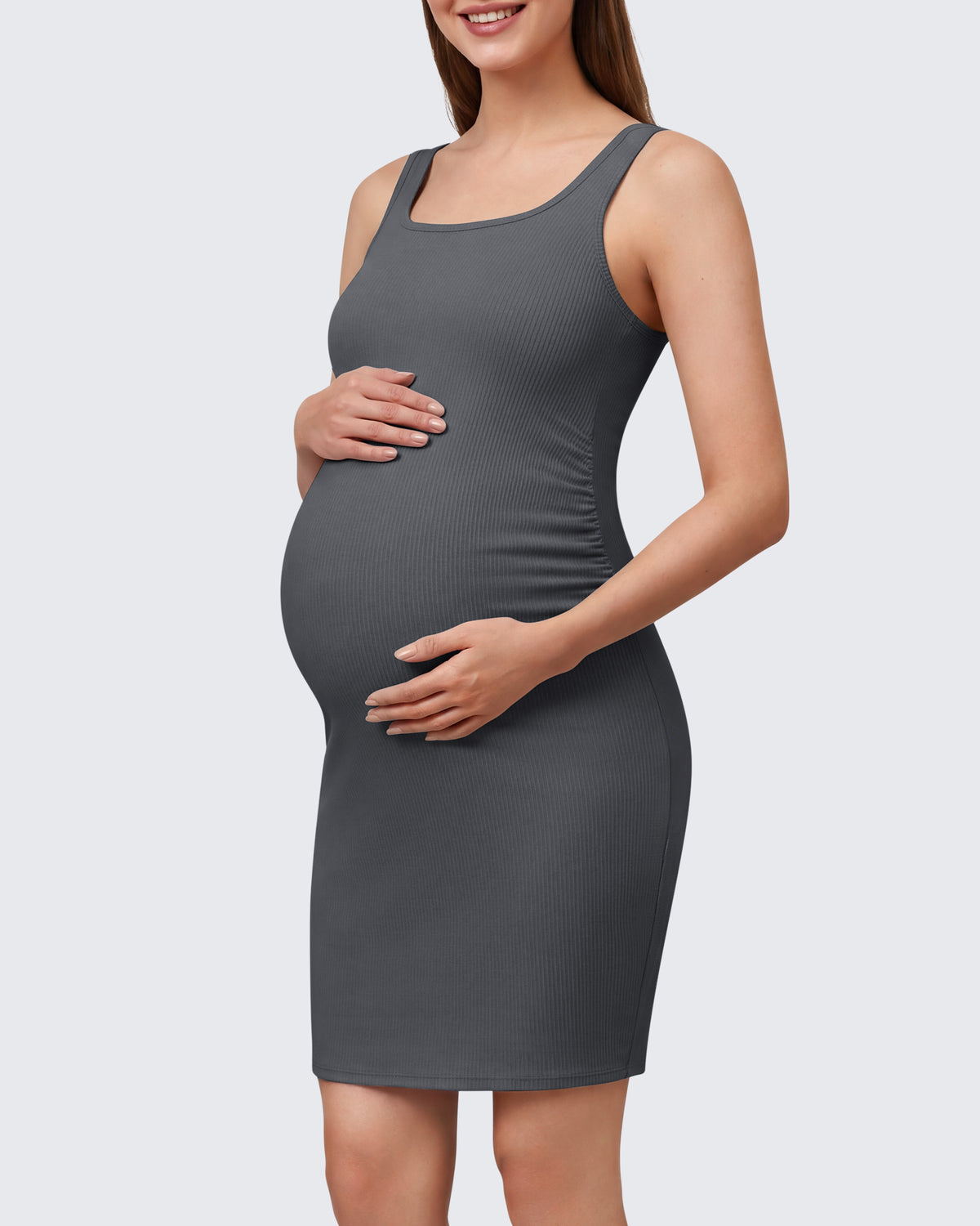 G4Free - G4Free Ribbed Square Neck Midi Maternity Tank Dress -GF26VY980A001A-S-GF26VY980A001B-M-GF26VY980A001C-L-GF26VY980A001D-XL-GF26VY980A001E-XXL