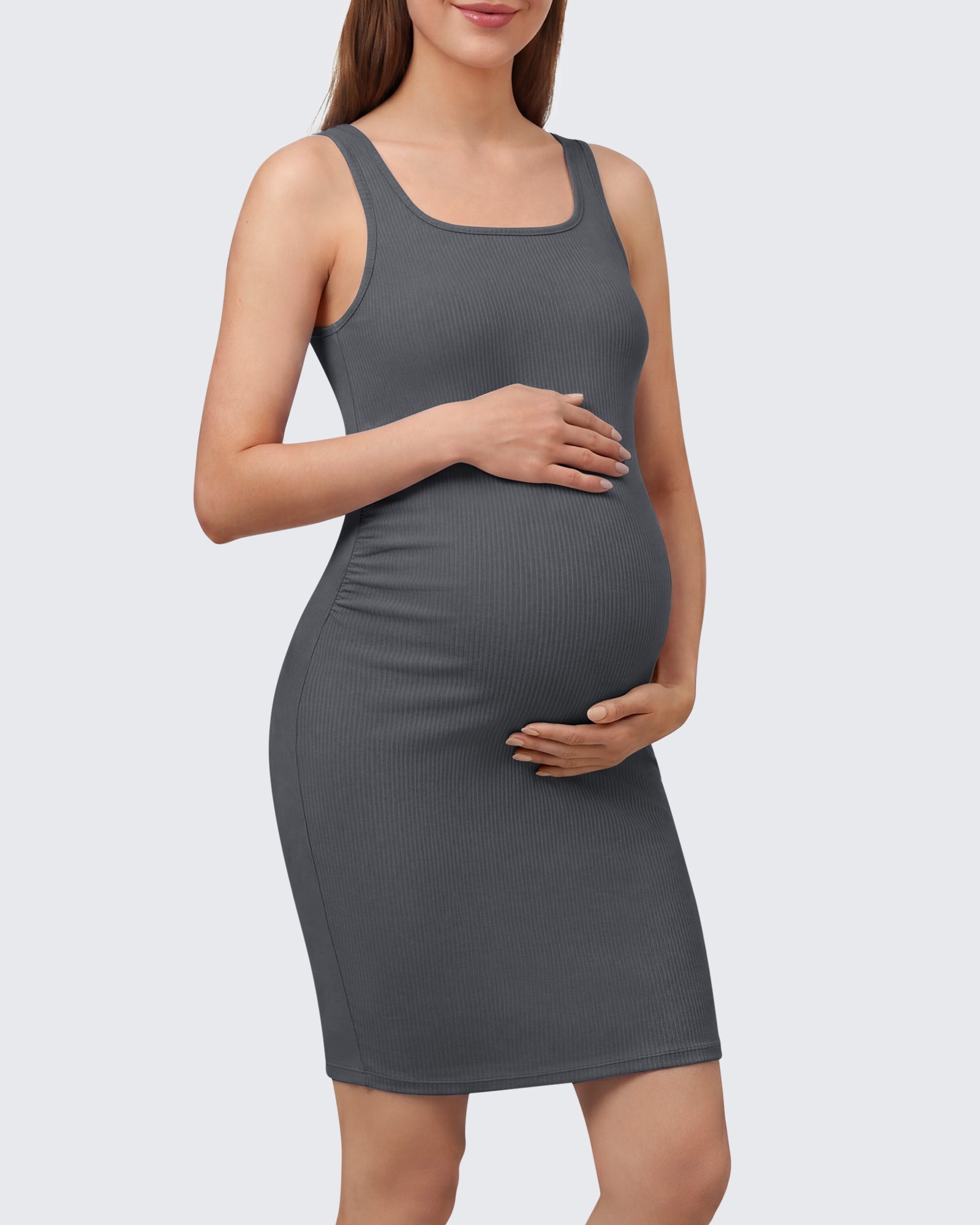G4Free - G4Free Ribbed Square Neck Midi Maternity Tank Dress -GF26VY980A001A-S-GF26VY980A001B-M-GF26VY980A001C-L-GF26VY980A001D-XL-GF26VY980A001E-XXL