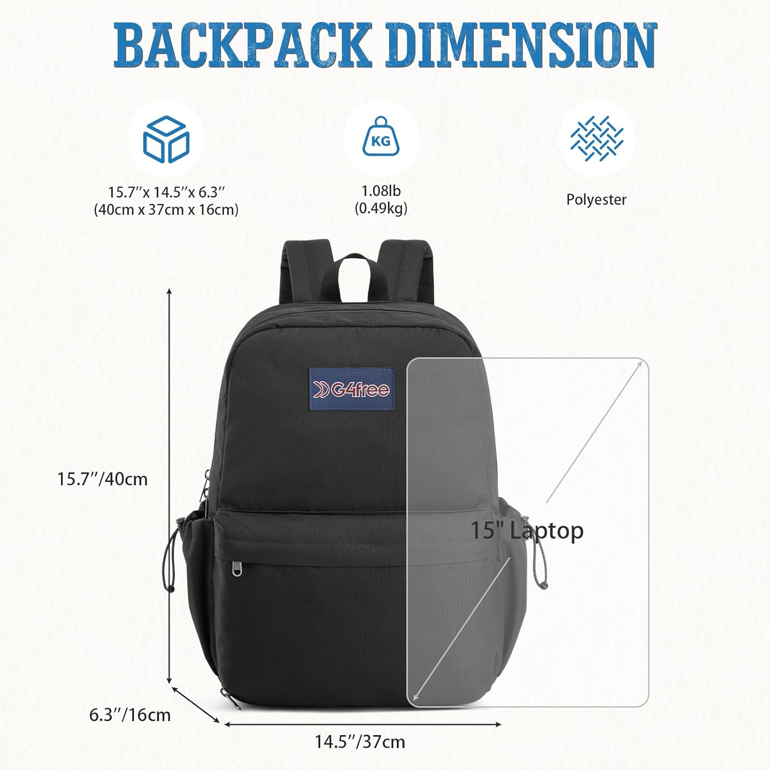 G4Free - G4Free School Lightweight with Laptop Compartment Pockets Backpack -TN25B523A-TN25B523C-TN25B523B