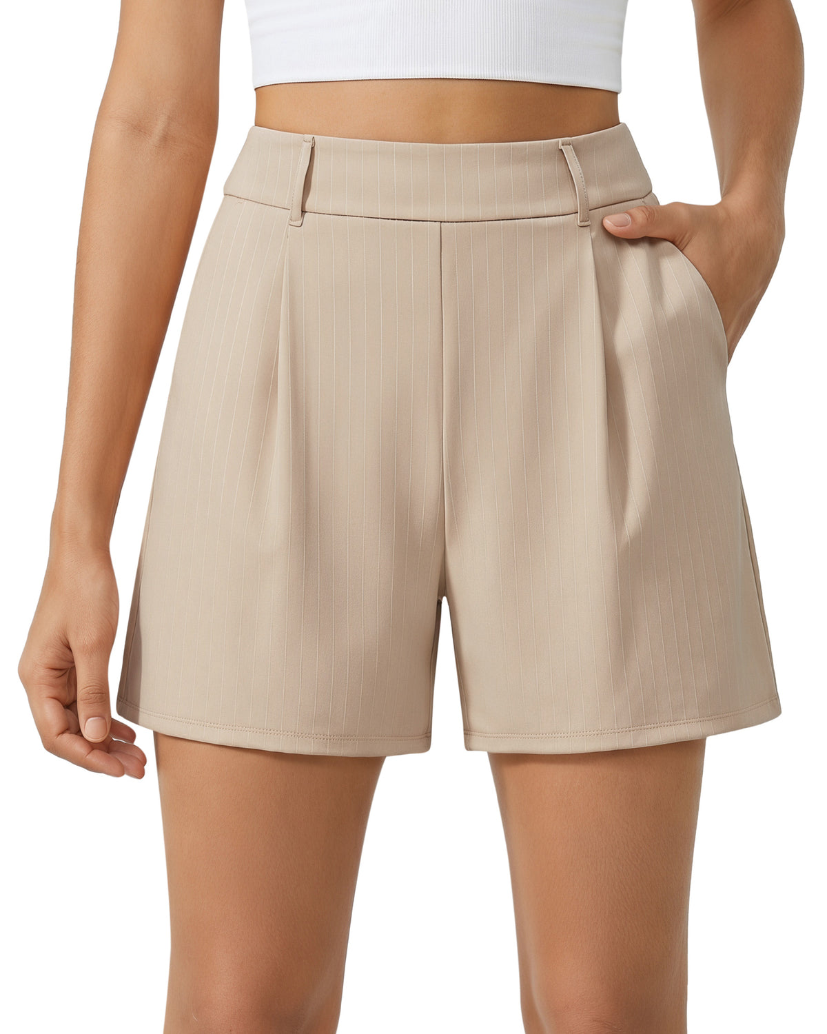 G4Free - G4Free ShiftReady 5" High Waisted Pleated Trouser Shorts with Pockets -GF26E1004LJA001A-S-GF26E1004LJA001B-M-GF26E1004LJA001C-L-GF26E1004LJA001D-XL-GF26E1004LJA001E-XXL