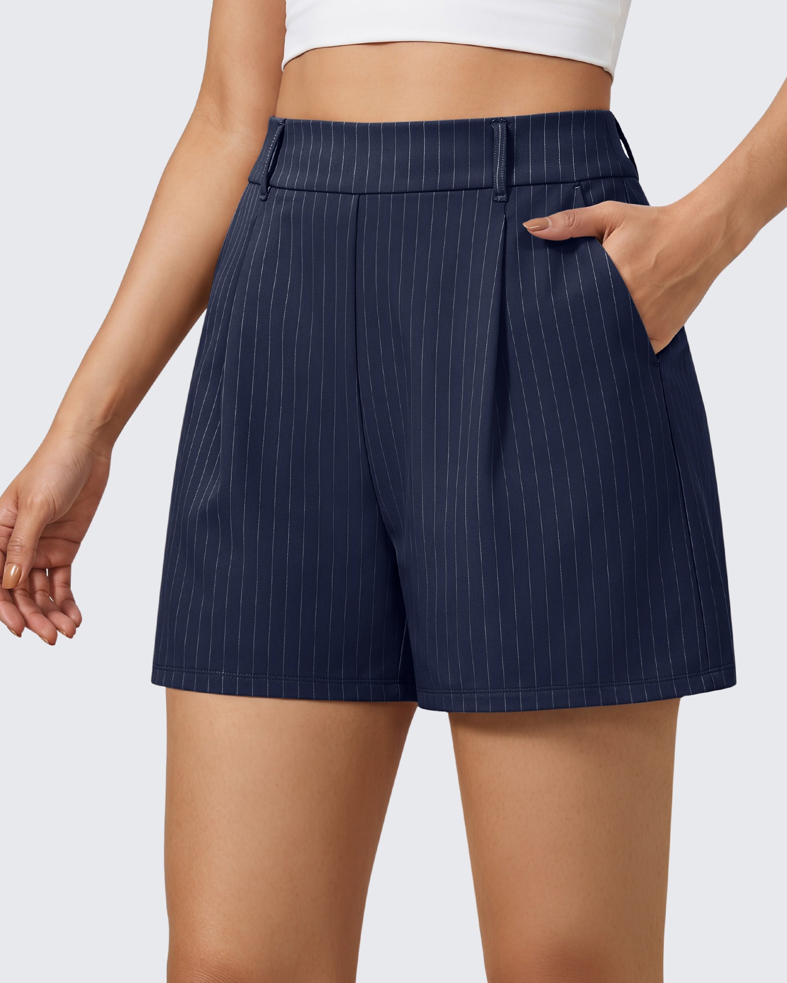 G4Free - G4Free ShiftReady 5" High Waisted Pleated Trouser Shorts with Pockets -GF26E1004LJA001A-S-GF26E1004LJA001B-M-GF26E1004LJA001C-L-GF26E1004LJA001D-XL-GF26E1004LJA001E-XXL