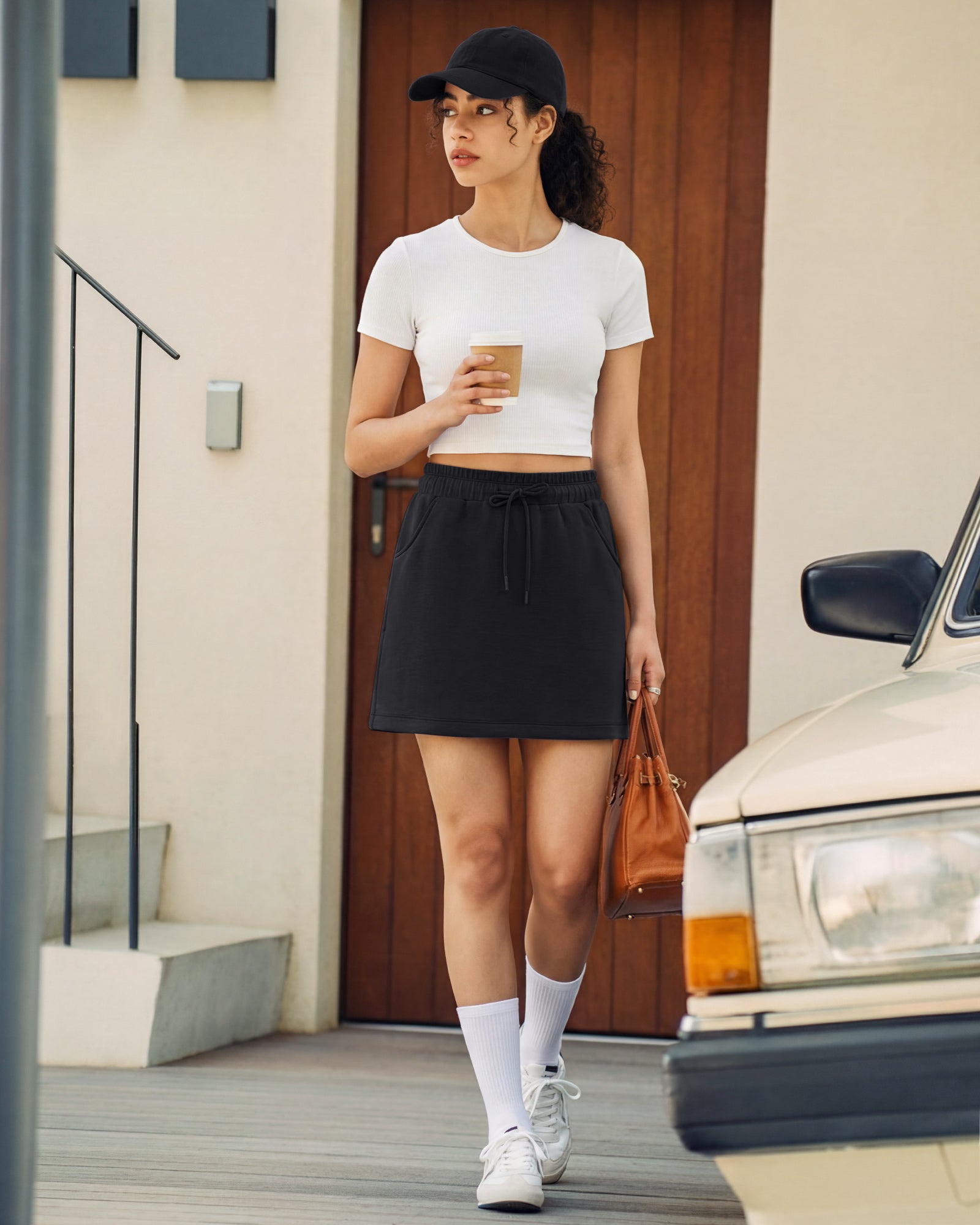 G4Free - G4Free Smoofit 16" Modal Soft A Line Sweat Skirt Elastic Drawstring with Pockets -GF26S966A001A-S-GF26S966A001B-M-GF26S966A001C-L-GF26S966A001D-XL-GF26S966A001F-XS