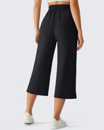 G4Free - G4Free Smoofit Drawstring Wide Leg Capri Pants with Pockets -GF26J907A001A-S-GF26J907A001B-M-GF26J907A001C-L-GF26J907A001D-XL-GF26J907A001E-XXL