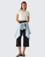 G4Free - G4Free Smoofit Drawstring Wide Leg Capri Pants with Pockets -GF26J907A001A-S-GF26J907A001B-M-GF26J907A001C-L-GF26J907A001D-XL-GF26J907A001E-XXL