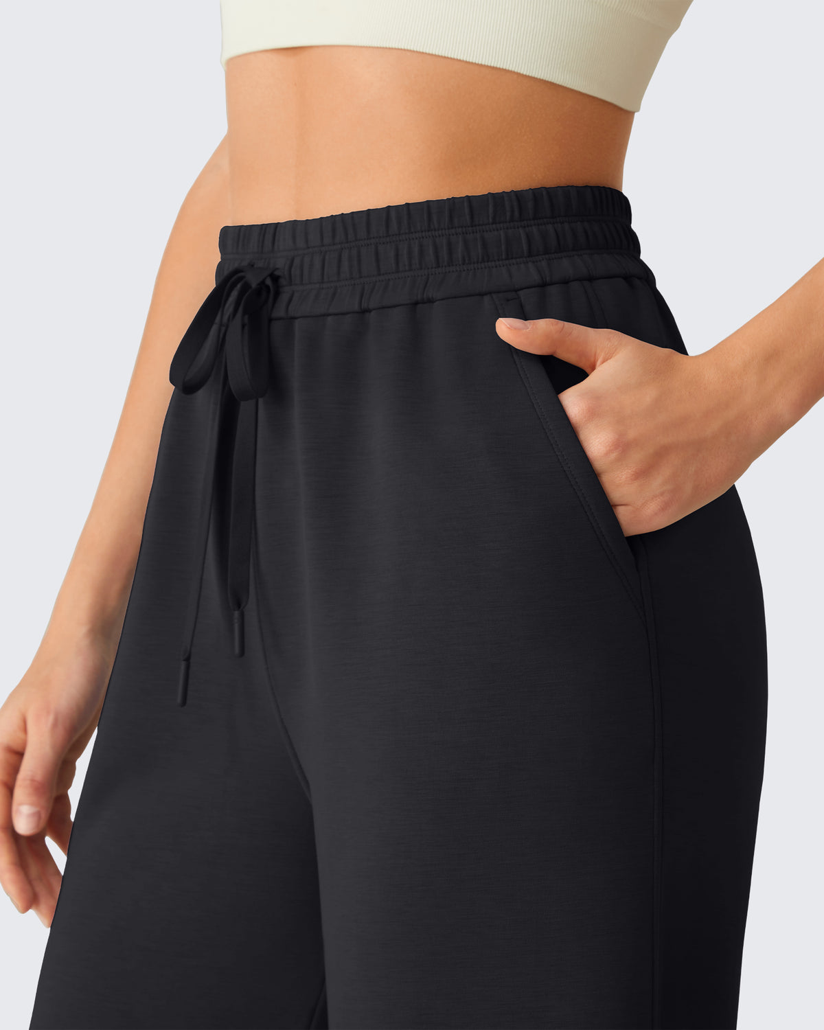 G4Free - G4Free Smoofit Drawstring Wide Leg Capri Pants with Pockets -GF26J907A001A-S-GF26J907A001B-M-GF26J907A001C-L-GF26J907A001D-XL-GF26J907A001E-XXL