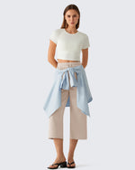 G4Free - G4Free Smoofit Drawstring Wide Leg Capri Pants with Pockets -GF26J907A001A-S-GF26J907A001B-M-GF26J907A001C-L-GF26J907A001D-XL-GF26J907A001E-XXL