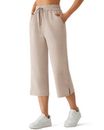 G4Free - G4Free Smoofit Drawstring Wide Leg Capri Pants with Pockets -GF26J907A001A-S-GF26J907A001B-M-GF26J907A001C-L-GF26J907A001D-XL-GF26J907A001E-XXL