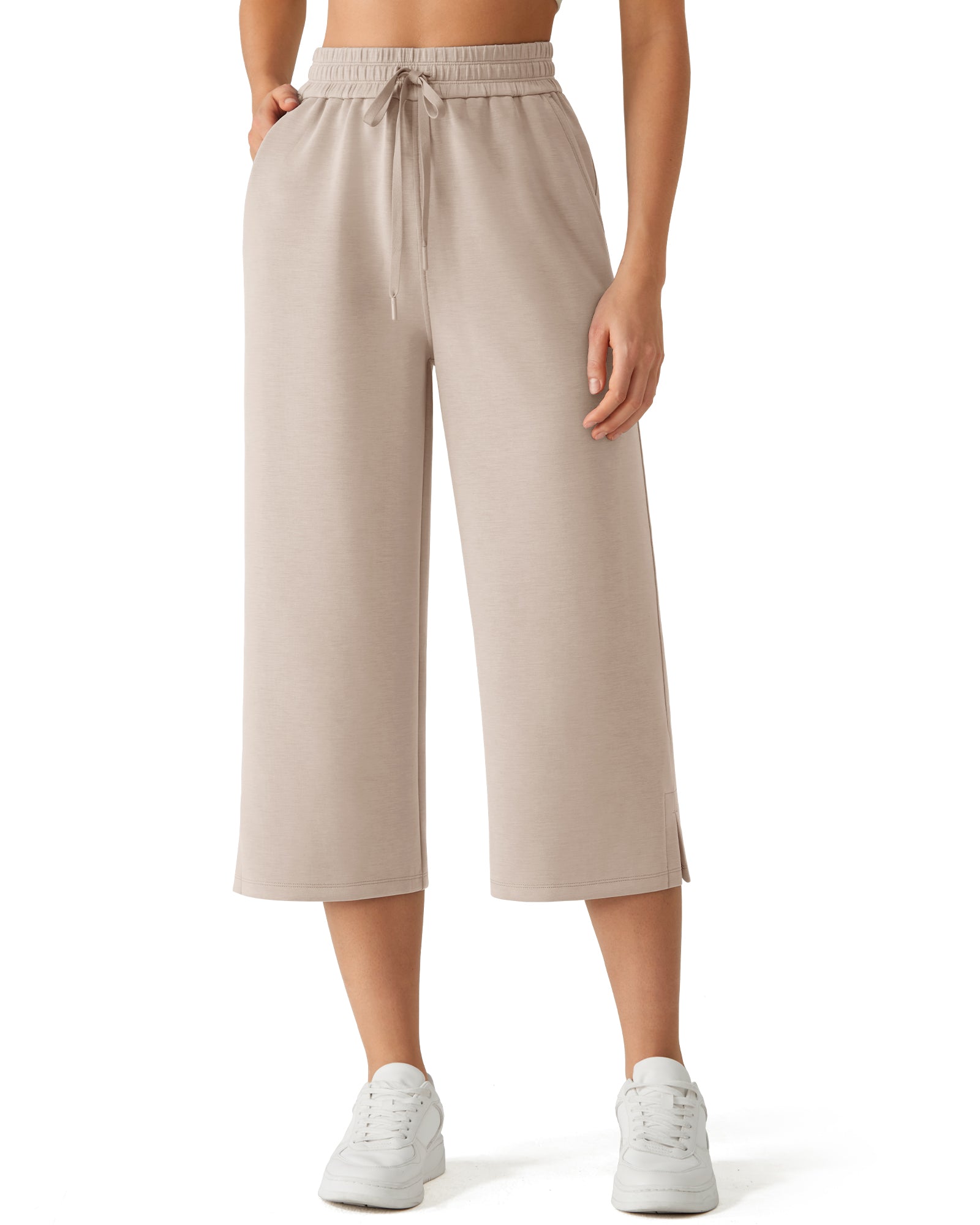 G4Free - G4Free Smoofit Drawstring Wide Leg Capri Pants with Pockets -GF26J907A001A-S-GF26J907A001B-M-GF26J907A001C-L-GF26J907A001D-XL-GF26J907A001E-XXL