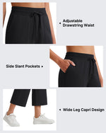 G4Free - G4Free Smoofit High Waisted Drawstring Wide Leg Capris with Pockets -GF26J982A001A-S-GF26J982A001B-M-GF26J982A001C-L-GF26J982A001D-XL-GF26J982A001E-XXL