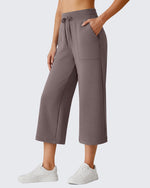G4Free - G4Free Smoofit High Waisted Drawstring Wide Leg Capris with Pockets -GF26J982A001A-S-GF26J982A001B-M-GF26J982A001C-L-GF26J982A001D-XL-GF26J982A001E-XXL
