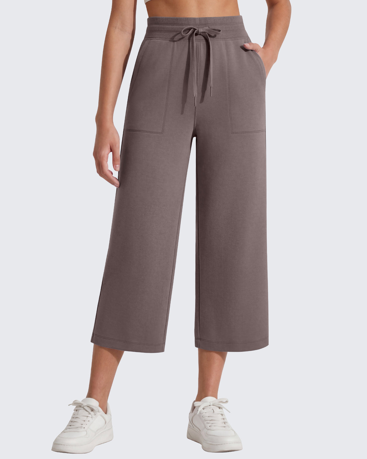 G4Free - G4Free Smoofit High Waisted Drawstring Wide Leg Capris with Pockets -GF26J982A001A-S-GF26J982A001B-M-GF26J982A001C-L-GF26J982A001D-XL-GF26J982A001E-XXL