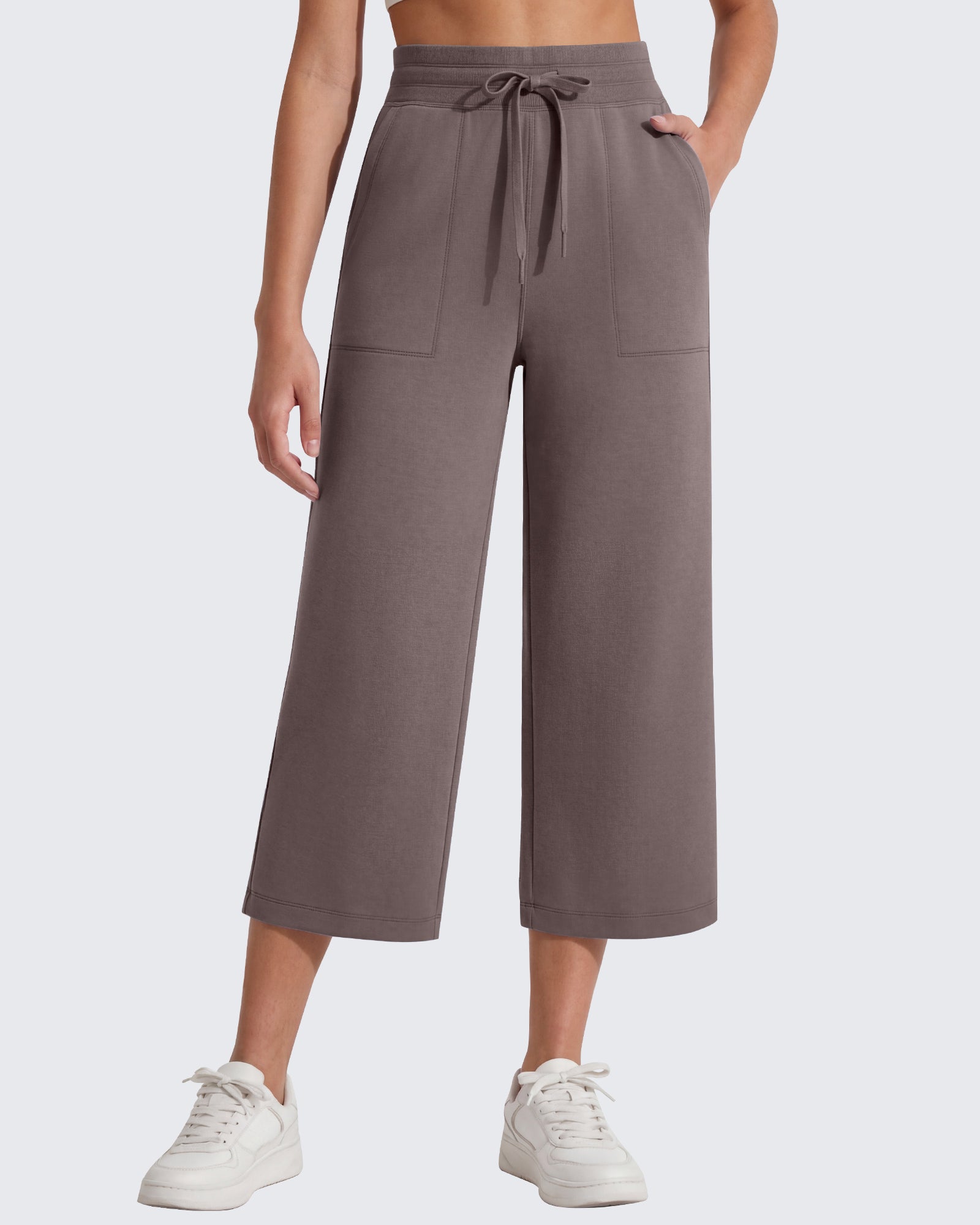 G4Free - G4Free Smoofit High Waisted Drawstring Wide Leg Capris with Pockets -GF26J982A001A-S-GF26J982A001B-M-GF26J982A001C-L-GF26J982A001D-XL-GF26J982A001E-XXL