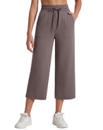 G4Free - G4Free Smoofit High Waisted Drawstring Wide Leg Capris with Pockets -GF26J982A001A-S-GF26J982A001B-M-GF26J982A001C-L-GF26J982A001D-XL-GF26J982A001E-XXL