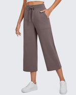 G4Free - G4Free Smoofit High Waisted Drawstring Wide Leg Capris with Pockets -GF26J982A001A-S-GF26J982A001B-M-GF26J982A001C-L-GF26J982A001D-XL-GF26J982A001E-XXL