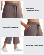 G4Free - G4Free Smoofit High Waisted Drawstring Wide Leg Capris with Pockets -GF26J982A001A-S-GF26J982A001B-M-GF26J982A001C-L-GF26J982A001D-XL-GF26J982A001E-XXL