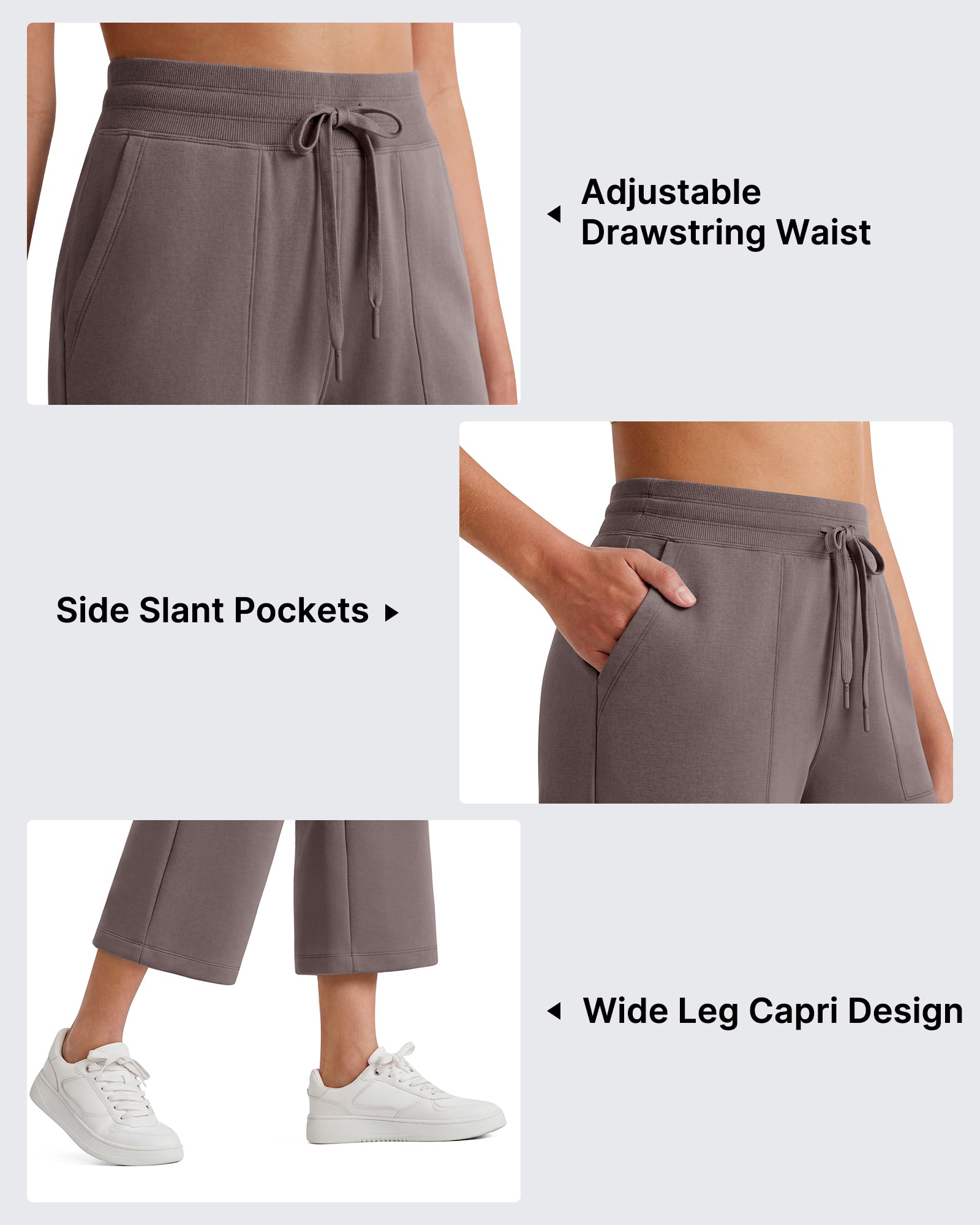 G4Free - G4Free Smoofit High Waisted Drawstring Wide Leg Capris with Pockets -GF26J982A001A-S-GF26J982A001B-M-GF26J982A001C-L-GF26J982A001D-XL-GF26J982A001E-XXL
