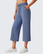 G4Free - G4Free Smoofit High Waisted Drawstring Wide Leg Capris with Pockets -GF26J982A001A-S-GF26J982A001B-M-GF26J982A001C-L-GF26J982A001D-XL-GF26J982A001E-XXL