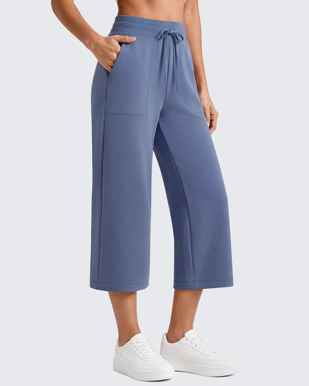 G4Free - G4Free Smoofit High Waisted Drawstring Wide Leg Capris with Pockets -GF26J982A001A-S-GF26J982A001B-M-GF26J982A001C-L-GF26J982A001D-XL-GF26J982A001E-XXL