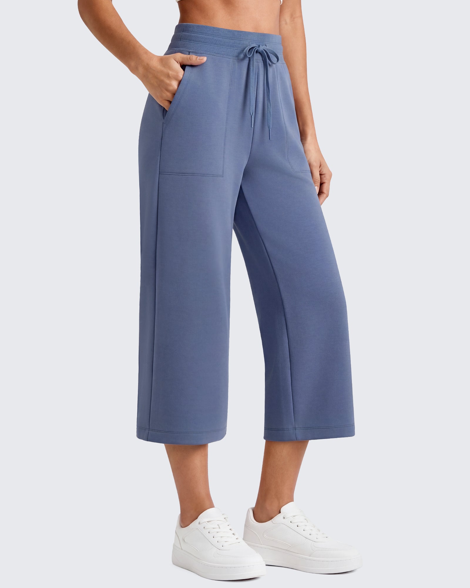 G4Free - G4Free Smoofit High Waisted Drawstring Wide Leg Capris with Pockets -GF26J982A001A-S-GF26J982A001B-M-GF26J982A001C-L-GF26J982A001D-XL-GF26J982A001E-XXL