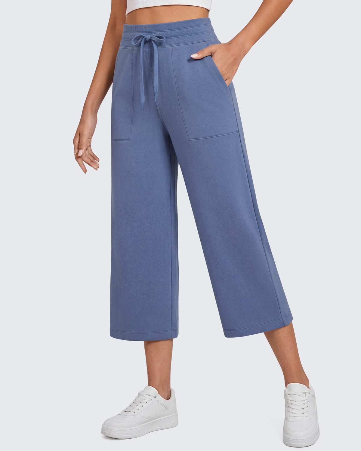 G4Free - G4Free Smoofit High Waisted Drawstring Wide Leg Capris with Pockets -GF26J982A001A-S-GF26J982A001B-M-GF26J982A001C-L-GF26J982A001D-XL-GF26J982A001E-XXL