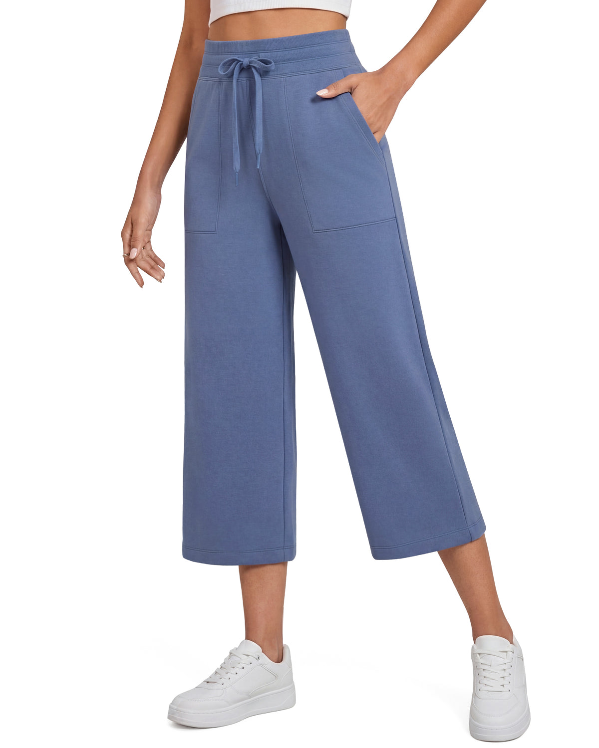 G4Free - G4Free Smoofit High Waisted Drawstring Wide Leg Capris with Pockets -GF26J982A001A-S-GF26J982A001B-M-GF26J982A001C-L-GF26J982A001D-XL-GF26J982A001E-XXL
