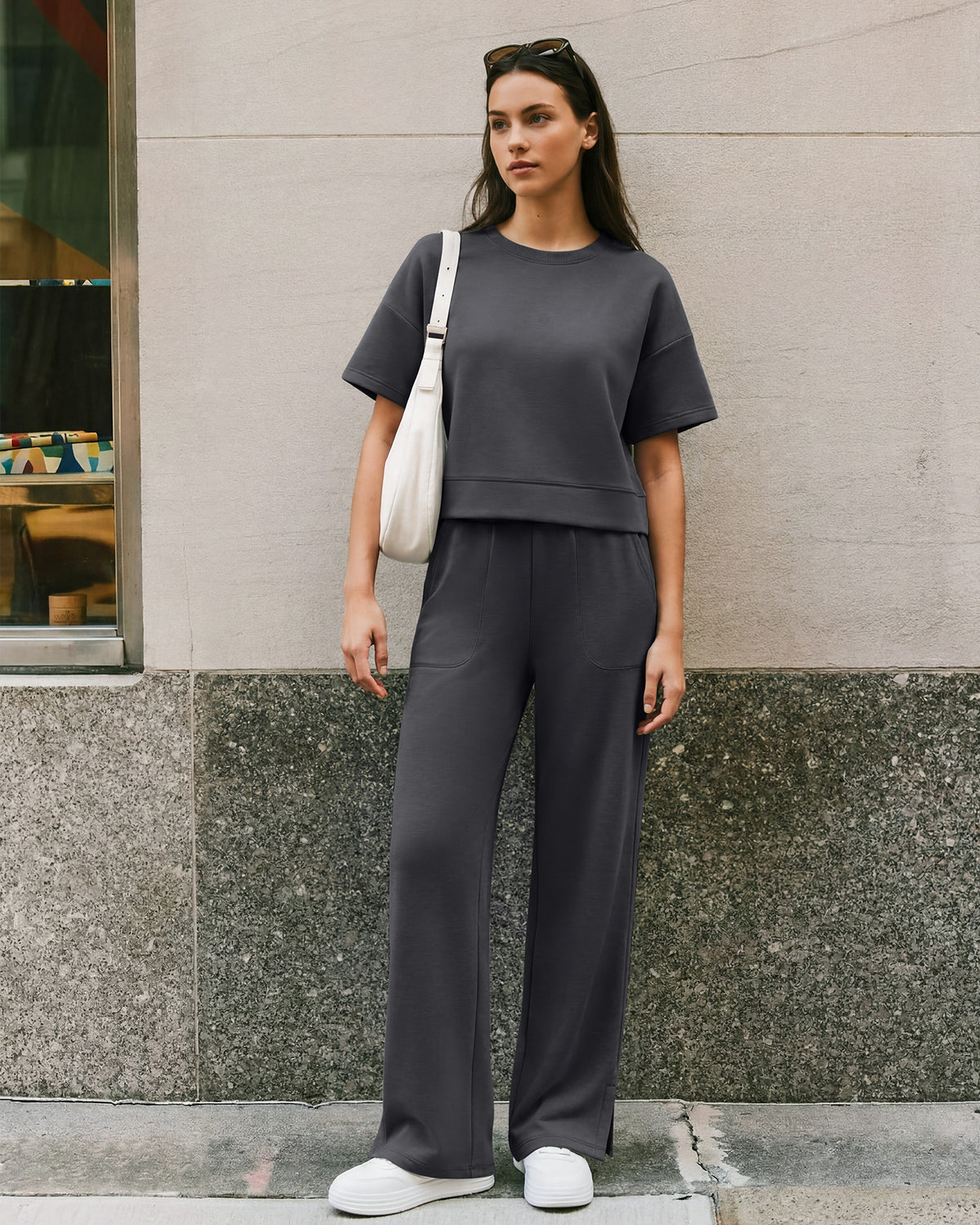 G4Free - G4Free Smoofit Modal Soft Sweatpants Ribbed Waist Side Slit with Pockets -GF26J1018A001A-S-GF26J1018A001B-M-GF26J1018A001C-L-GF26J1018A001D-XL-GF26J1018A001E-XXL