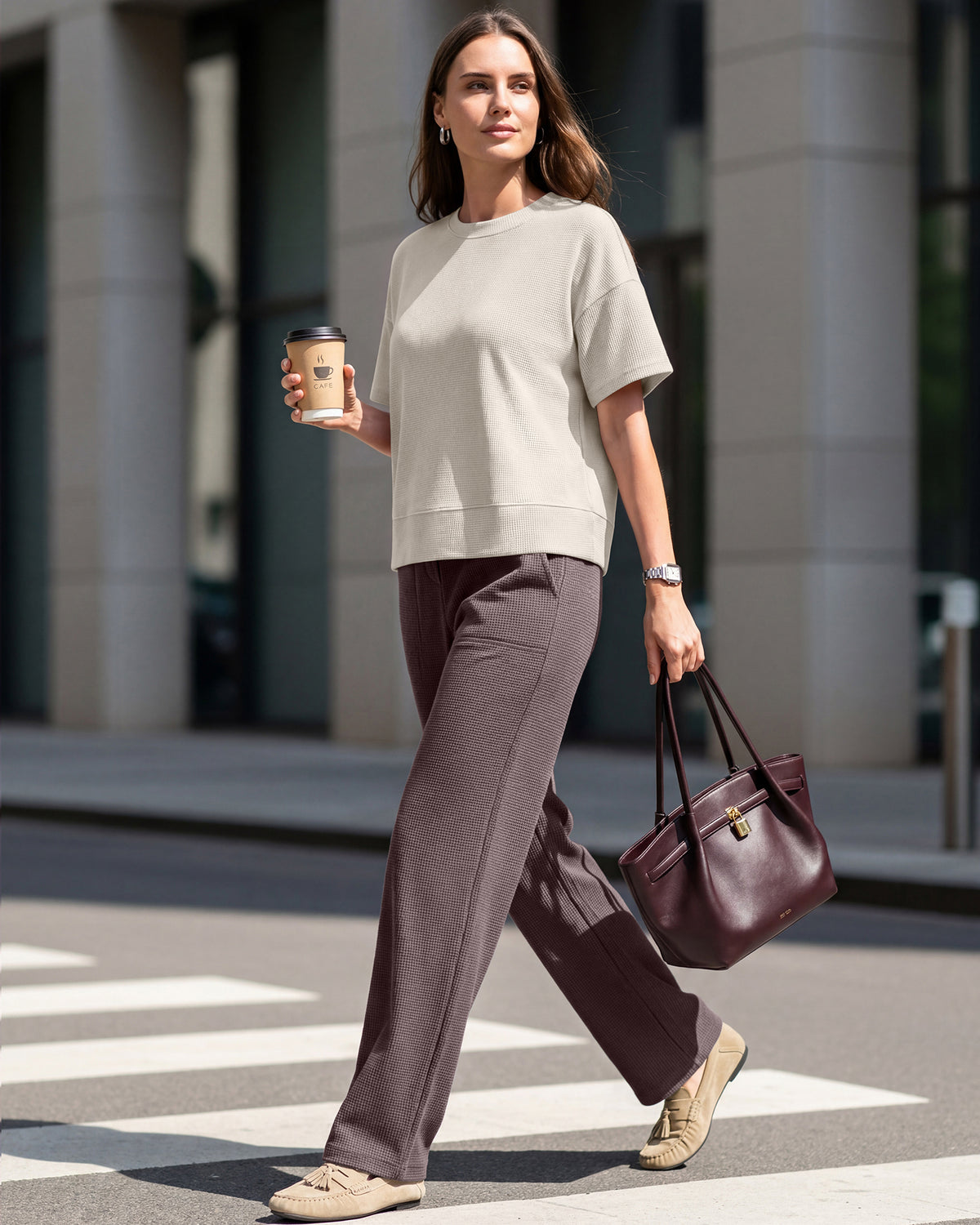 G4Free - G4Free Soft Waffle Knit Crewneck Tee Breathable Loose Fit -GF26K1003A001A-S-GF26K1003A001B-M-GF26K1003A001C-L-GF26K1003A001D-XL-GF26K1003A001E-XXL