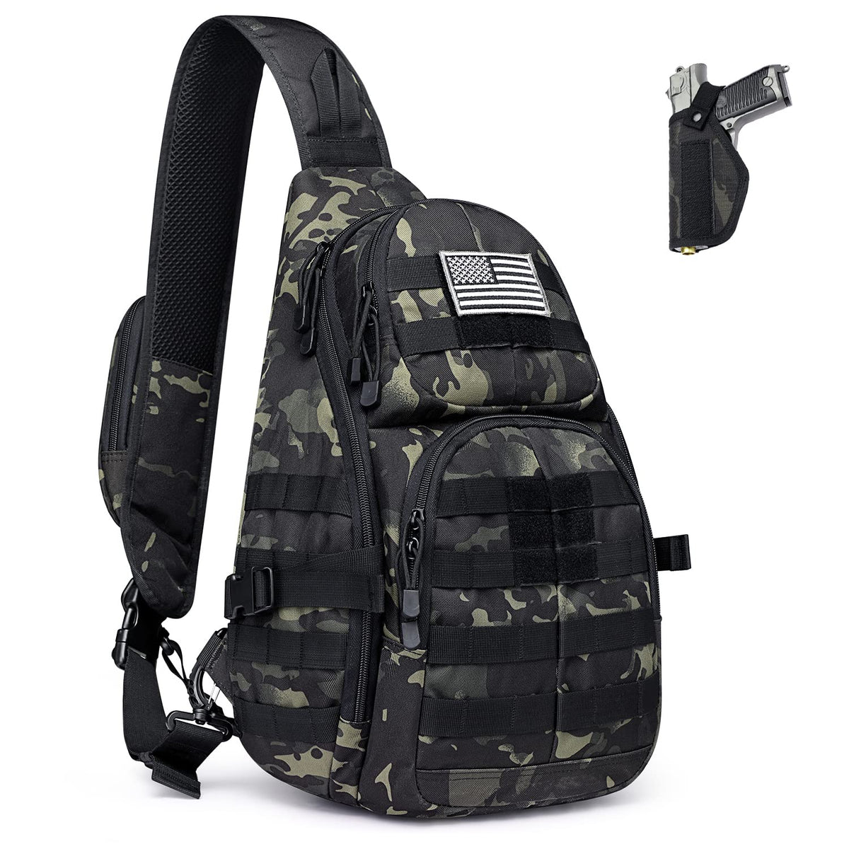 G4Free - G4Free Tactical EDC Military Rover Sling Bag Pack with Pistol Holster -D02V760D-D02V760A-D02V760C