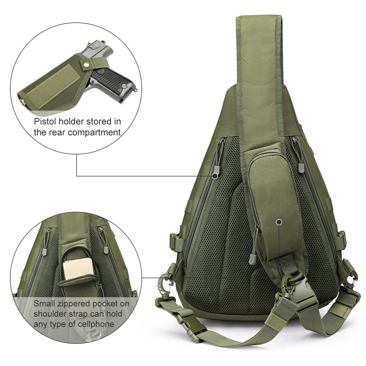 G4Free - G4Free Tactical EDC Military Rover Sling Bag Pack with Pistol Holster -D02V760D-D02V760A-D02V760C