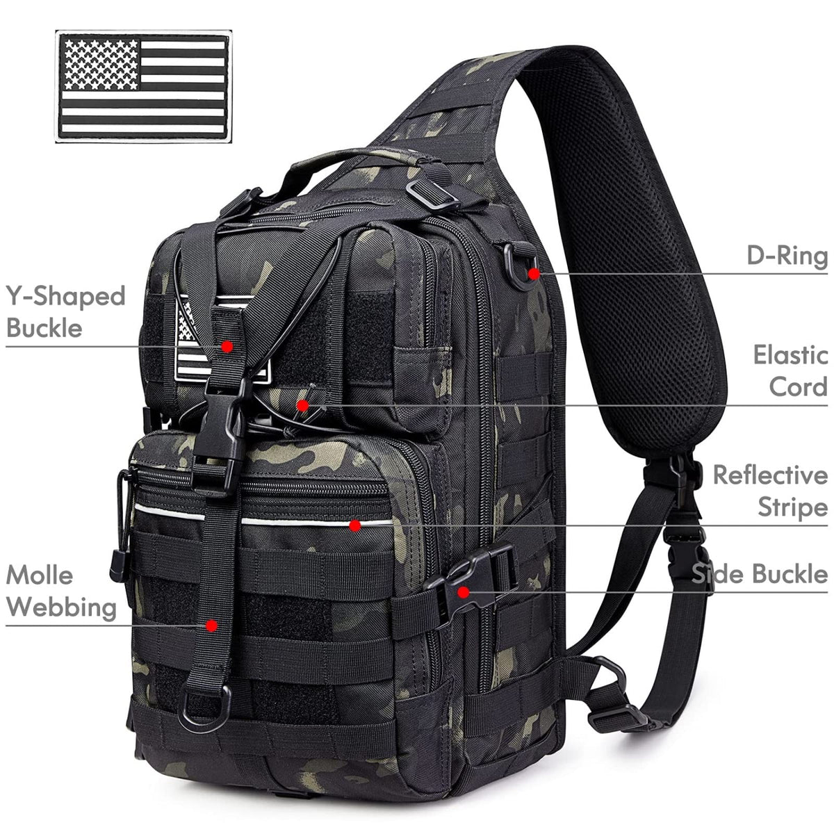G4Free - G4Free Tactical Sling Backpack Big Molle EDC Assault Range Bag Pack Military Style for Concealed Carry -D02V676A-D02V676C