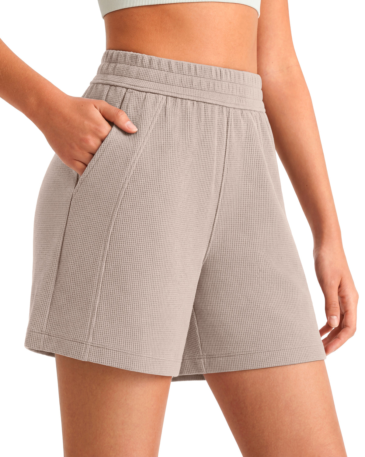 G4Free - G4Free Waffle Knit 4'' High Waisted Shorts with Pockets -GF26E958A001A-S-GF26E958A001B-M-GF26E958A001C-L-GF26E958A001D-XL-GF26E958A001E-XXL