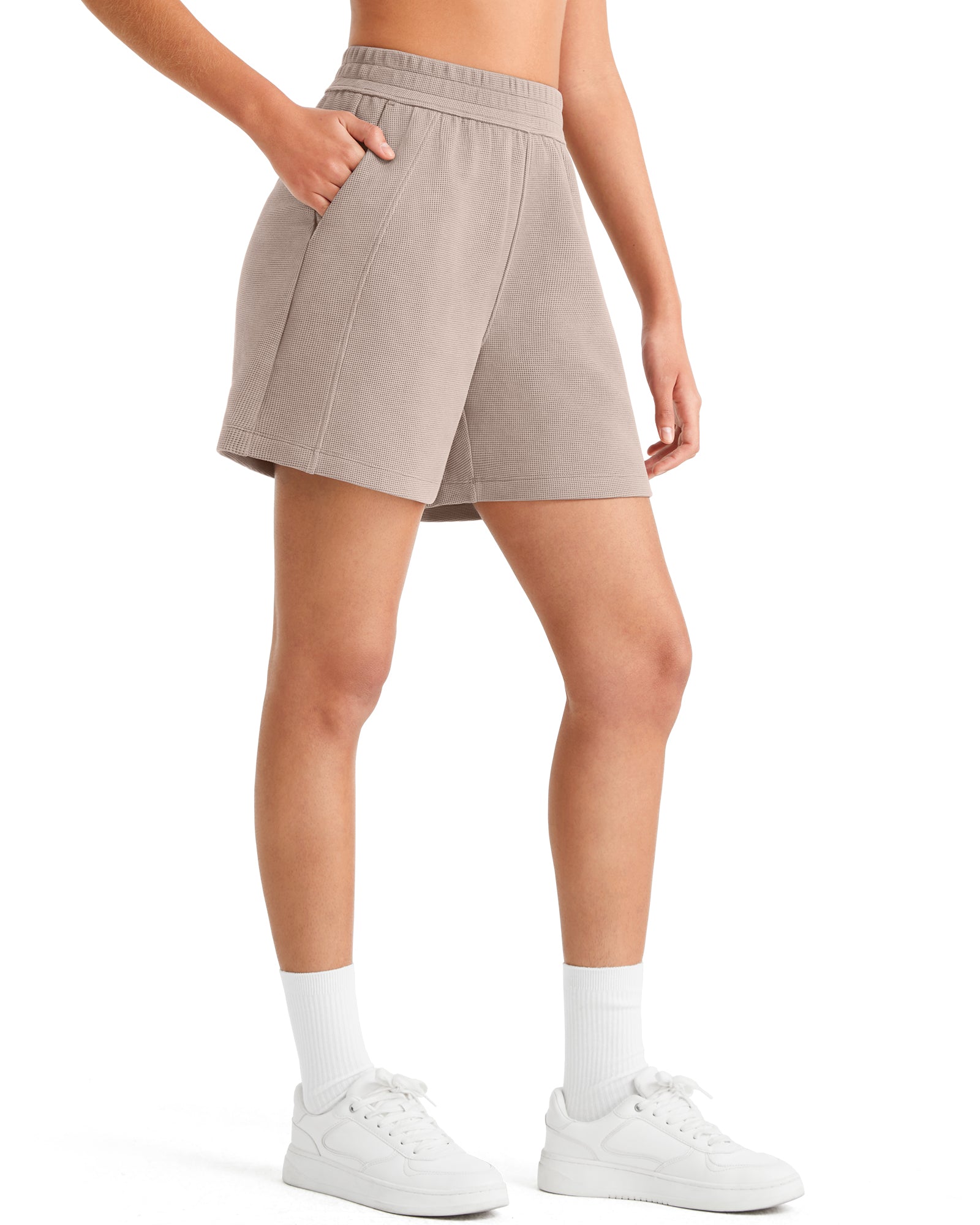 G4Free - G4Free Waffle Knit 4'' High Waisted Shorts with Pockets -GF26E958A001A-S-GF26E958A001B-M-GF26E958A001C-L-GF26E958A001D-XL-GF26E958A001E-XXL