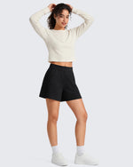 G4Free - G4Free Waffle Knit 4'' High Waisted Shorts with Pockets -GF26E958A001A-S-GF26E958A001B-M-GF26E958A001C-L-GF26E958A001D-XL-GF26E958A001E-XXL