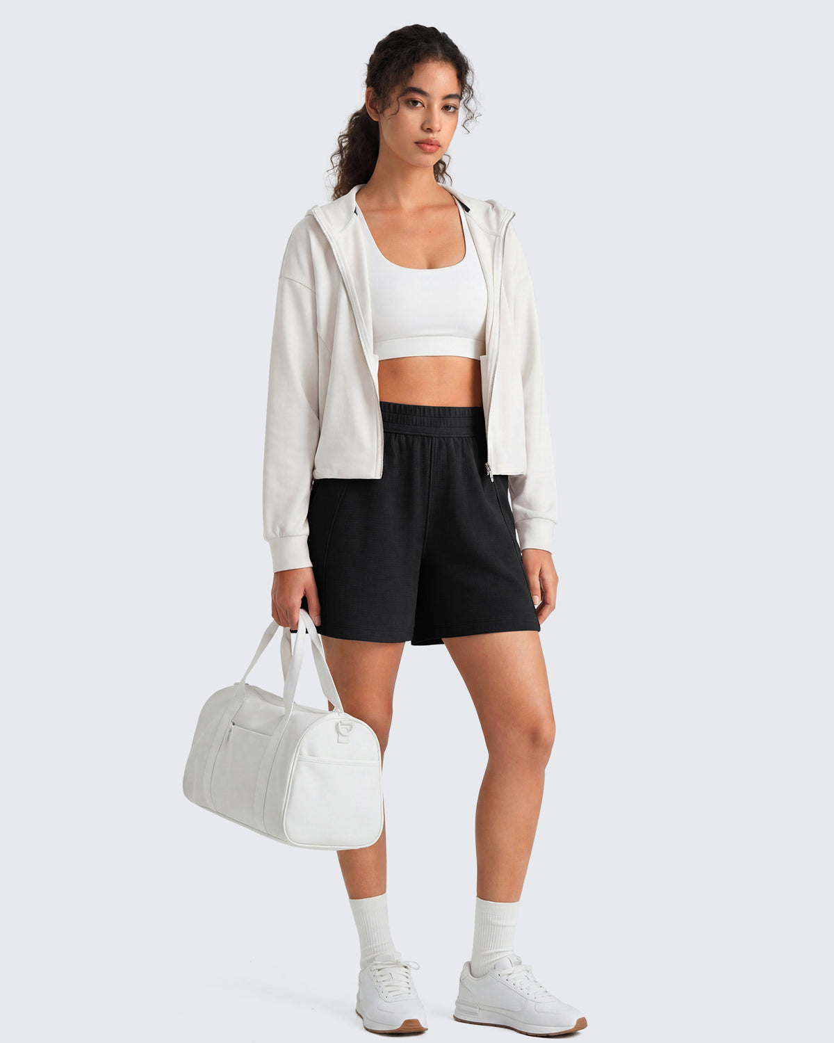 G4Free - G4Free Waffle Knit 4'' High Waisted Shorts with Pockets -GF26E958A001A-S-GF26E958A001B-M-GF26E958A001C-L-GF26E958A001D-XL-GF26E958A001E-XXL