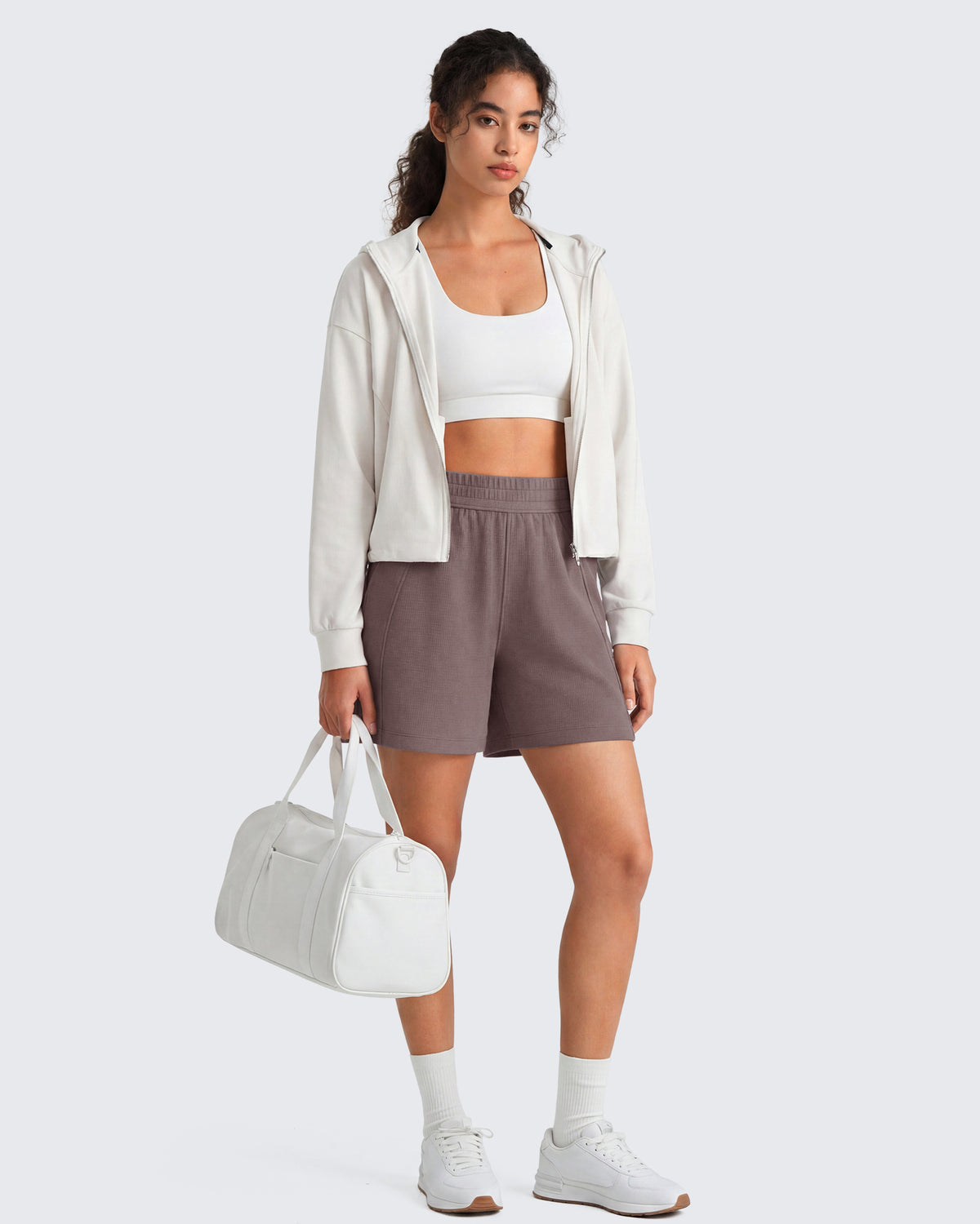 G4Free - G4Free Waffle Knit 4'' High Waisted Shorts with Pockets -GF26E958A001A-S-GF26E958A001B-M-GF26E958A001C-L-GF26E958A001D-XL-GF26E958A001E-XXL