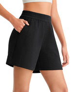 G4Free - G4Free Waffle Knit 4'' High Waisted Shorts with Pockets -GF26E958A001A-S-GF26E958A001B-M-GF26E958A001C-L-GF26E958A001D-XL-GF26E958A001E-XXL