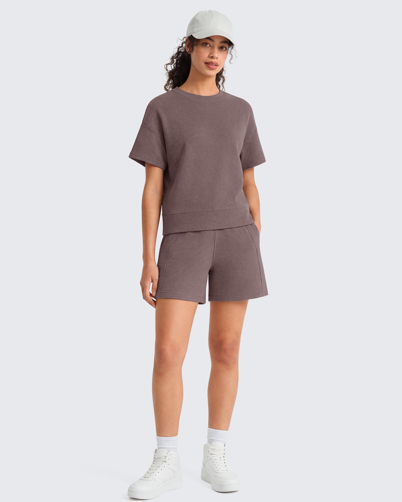 G4Free - G4Free Waffle Knit 4'' High Waisted Shorts with Pockets -GF26E958A001A-S-GF26E958A001B-M-GF26E958A001C-L-GF26E958A001D-XL-GF26E958A001E-XXL