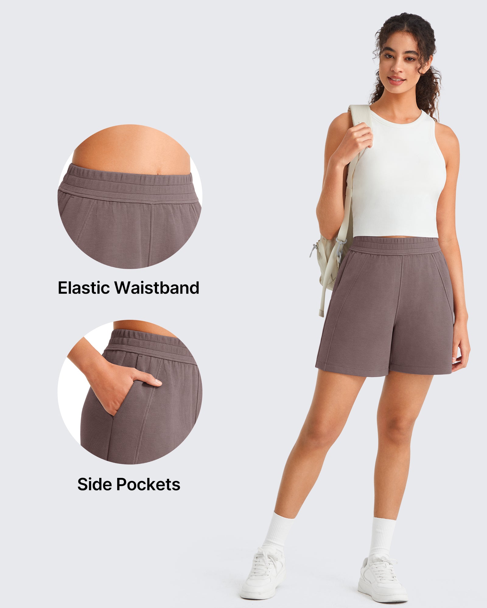 G4Free - G4Free Waffle Knit 4'' High Waisted Shorts with Pockets -GF26E958A001A-S-GF26E958A001B-M-GF26E958A001C-L-GF26E958A001D-XL-GF26E958A001E-XXL