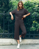 G4Free - G4Free Waffle Wide Leg Capri Pants Cropped Sweatpants -GF26J925A001A-S-GF26J925A001B-M-GF26J925A001C-L-GF26J925A001D-XL-GF26J925A001E-XXL