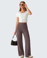 G4Free - G4Free Waffle Wide Leg Pull On Dress Pants High Waisted Stretchy -GF26J871A001A-S-GF26J871A001B-M-GF26J871A001C-L-GF26J871A001D-XL-GF26J871A001E-XXL