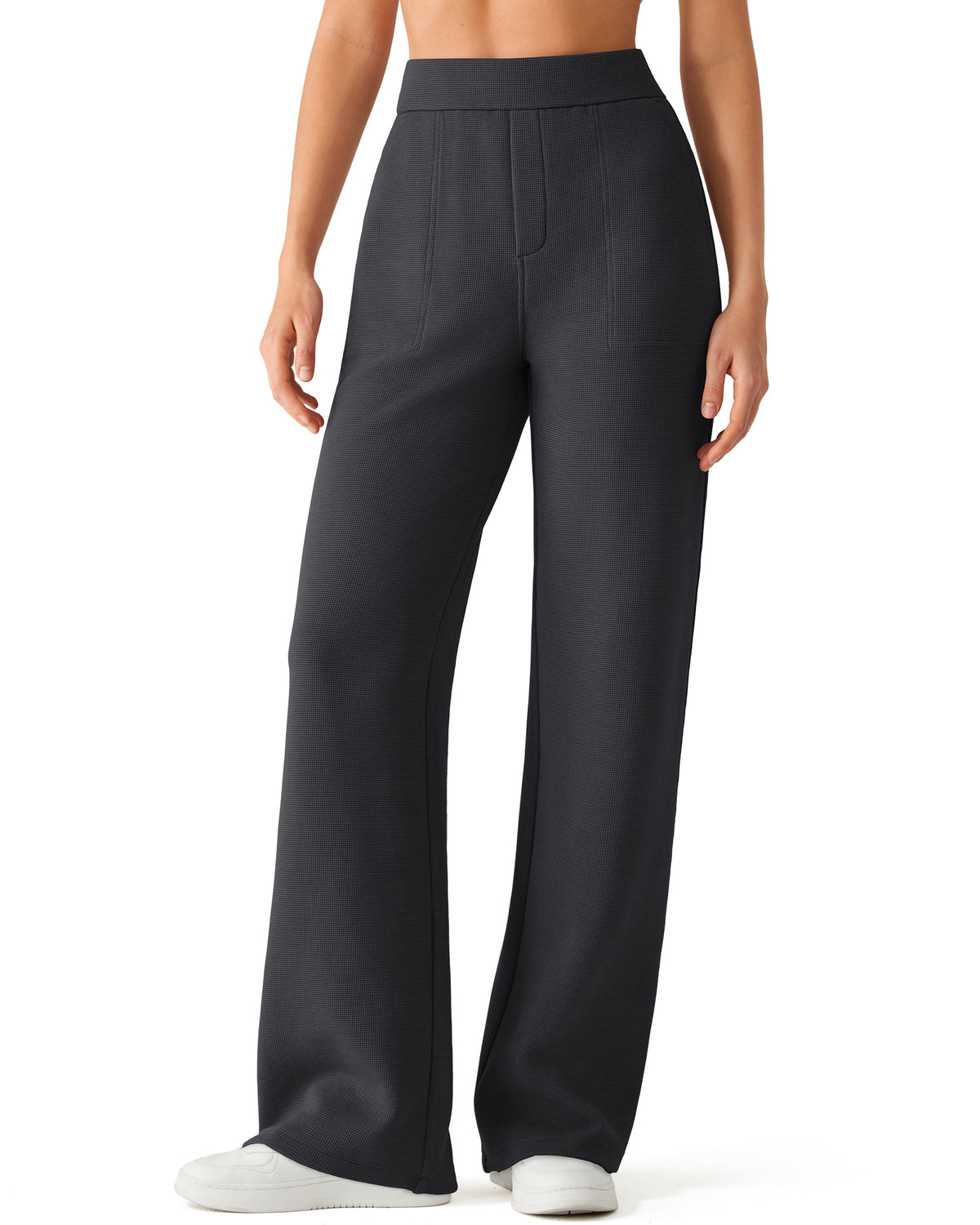 G4Free - G4Free Waffle Wide Leg Pull On Dress Pants High Waisted Stretchy -GF26J871A001A-S-GF26J871A001B-M-GF26J871A001C-L-GF26J871A001D-XL-GF26J871A001E-XXL