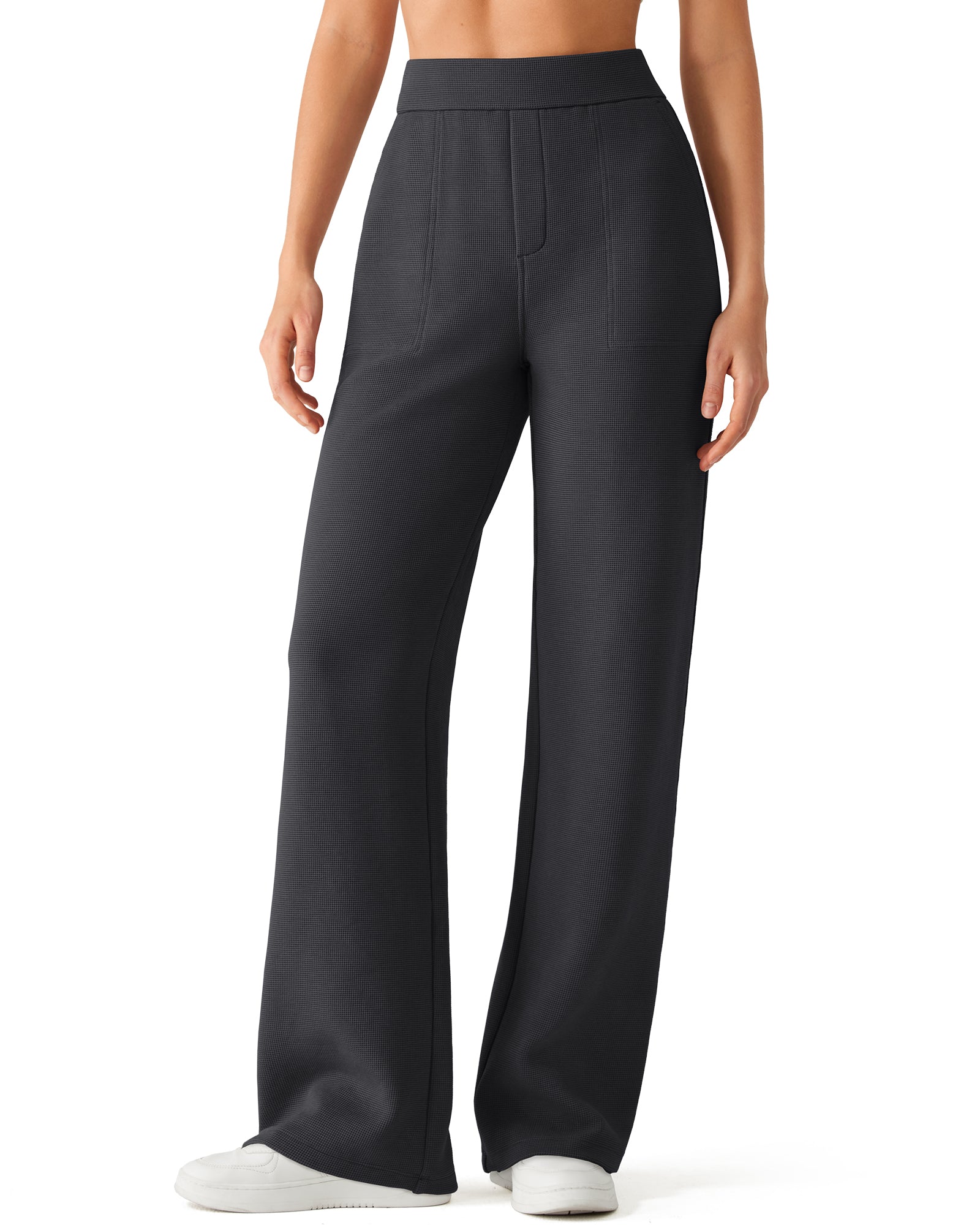 G4Free - G4Free Waffle Wide Leg Pull On Dress Pants High Waisted Stretchy -GF26J871A001A-S-GF26J871A001B-M-GF26J871A001C-L-GF26J871A001D-XL-GF26J871A001E-XXL
