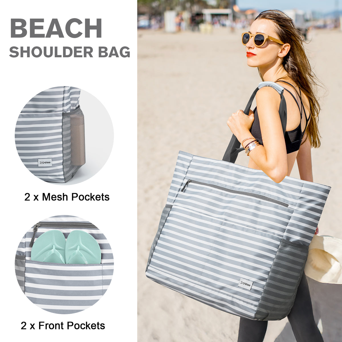 G4Free - G4Free Waterproof Sandproof Beach Tote Bag for Women Large Capacity Foldable -TN25B553C-TN25B553I